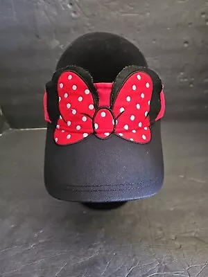 Disney Parks Adult Minnie Mouse Ears Bow Visor Hat Black Red White Polka Dot • $16