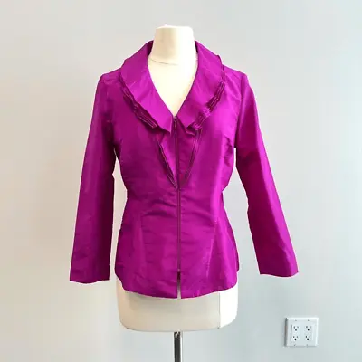 Carlisle Women’s 6 100% Silk Fuschia Full Zip Jacket Coat Blazer Luxury Collar • $49.98