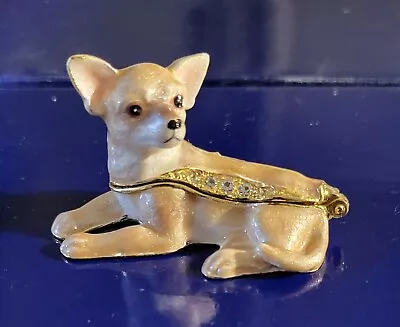 Cheeky Chihuahua Pewter Bejeweled Hinged Miniature Trinket Box Kingspoint • $15.49