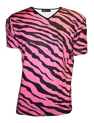 Men's Pink Zebra Animal Print T-shirt Top Fancy Dress Costume Goth Punk Emo • $27.12