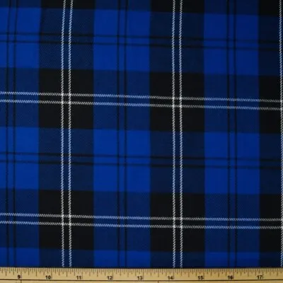 Polyviscose Tartan Fabric Fashion Black Blue 62 Scottish Plaid Check Woven • £3.90