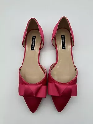 Eri Junor Pink Satin Pointed Toe Flats W/Bow Size 7 New Without Box • $20