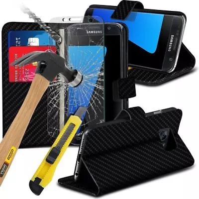 Leather Wallet Flip Stand Phone Case Cover✔Tempered Glass Screen Protector • £8.95