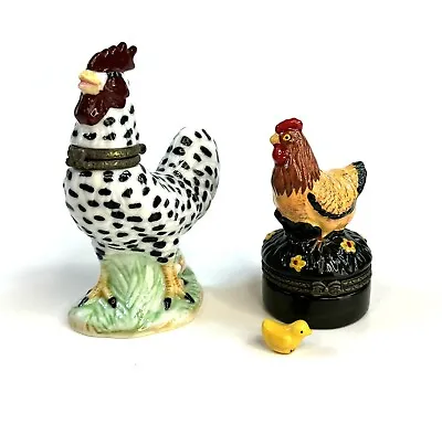 Porcelain Hinged Trinket Box Rooster And Chicken Lot Of Two Farm Country Decor • $24.99