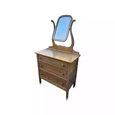 Antique Oak Mission Style Bureau Dresser Or Chest Of Drawers With Mirror • $650