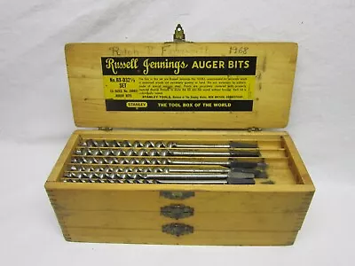 Auger Drill Bit Set Brace Russell Jennings Vtg Antique Wooden Tool Storage Box • $299.99