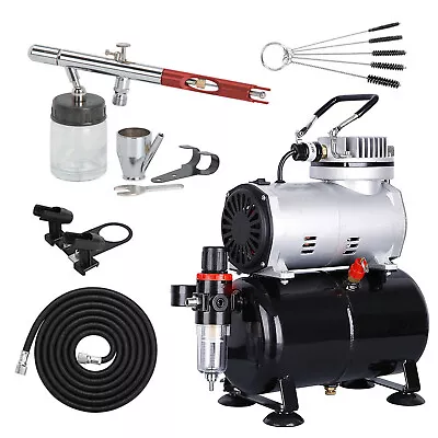 Airbrush Kit With Compressor Dual Action Air Brush Spray Gun Hobby Tattoo Nail • $138.99