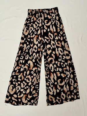 H&M Leopard Print Flowing Wide Leg Cropped High Elastic Waist Womens Pants XS • $7.99