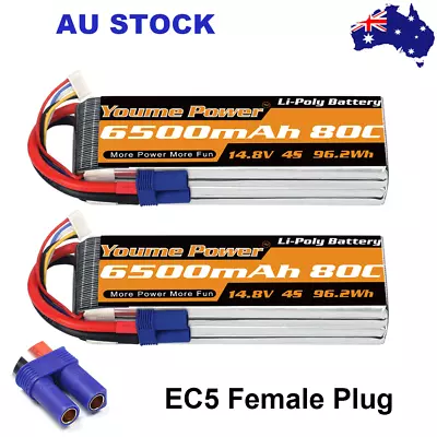 2x Youme 14.8V 6500mAh EC5 4S 80C LiPo Battery For RC Drone Helicopter Car Truck • $109.88