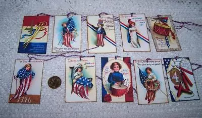 10~Vintage~4th Of July~Patriotic~Ellen Clapsaddle~Linen Cardstock~Gift~Hang~Tags • $10