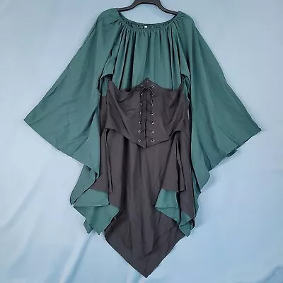 Women's Medieval Costume Trumpet Sleeve Irish Shirt Dress With Corset Size 2XL • $24.99