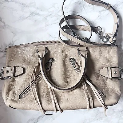 Rebecca Minkoff Moto Zipper Satchel Bag Crossbody Purse Taupe Gray Beige • $75.99