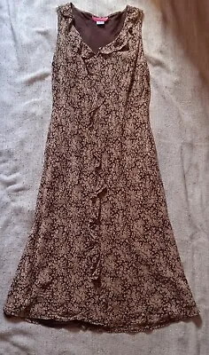 £25 • Buy Beautiful Monsoon Brown & Beige Floral Silk Ruffle Details Dress Size 12