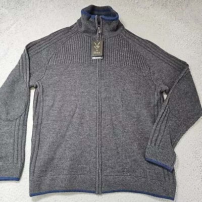 Ibex Journemyan Sweater Mens Medium Grey Mock Full Zip Knit Cardigan Merino Wool • $99.89