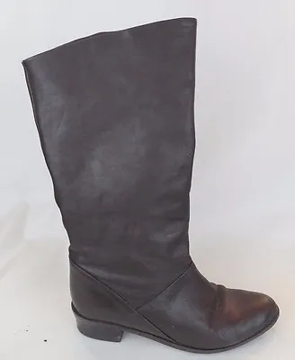 Amanda Smith Womens Brown Leather Boots Size 6.5 M Low Heel Mid Calf Slip On  • $44.99