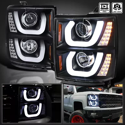 Black Fits 2014-2015 Chevy Silverado 1500 LED Halo Projector Headlights Lamp L+R • $278.38