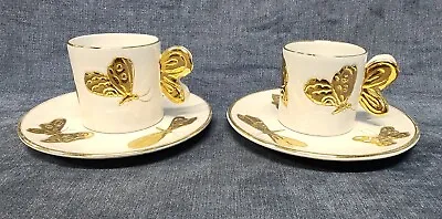 Pair Of Gold & White Butterfly Cup & Saucer Made In Italy U-10I • $35