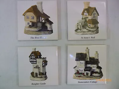 4 X David Winter Cottages Tile Coasters– St Annes Well Knights Castle Boat Hou • £8