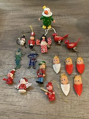 Lot Vintage Wood Clip Birds Wooden & Stained Glass Miniature Christmas Ornaments • $24.99
