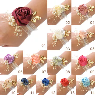 Bridal Wedding Rose Wrist Corsage Hand Flower Bridesmaid Bracelet Party Decor • £3.71