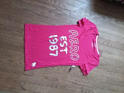 Aero With Logo NWT Hot Pink Short-sleeved V-neck Tee. Size M/M. • $7