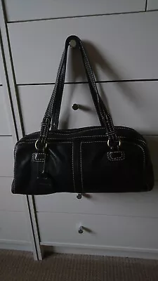 M&s Autograph Black Pebbled Leather Baguette Style Shoulder Handbag • £19.99