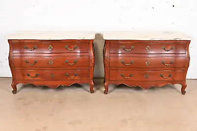 John Widdicomb French Provincial Louis XV Cherry Wood Marble Top Commodes • $4995