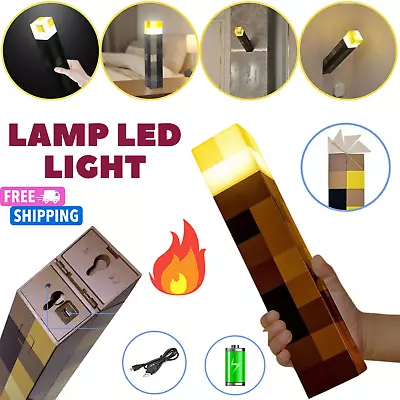 Minecraft Game USB Torch LED Lamp Night Light Rechargeable Home Decor Gift Kids • £10.99