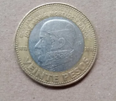 Mexican Coin $20 Pesos Jose Maria Morelos Y Pavon Bicentenario Luctuoso 2015 • $29.99