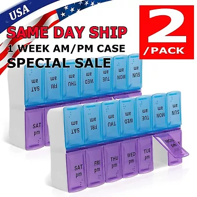 2PCs Weekly Pill Box Organizer 7 Day AMPM Organizer Case Medicine Removable Pill • $5.79