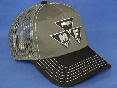 Massey Ferguson Hat - Black/White/Charcoal Twill & Mesh - Triangle Logo • $25