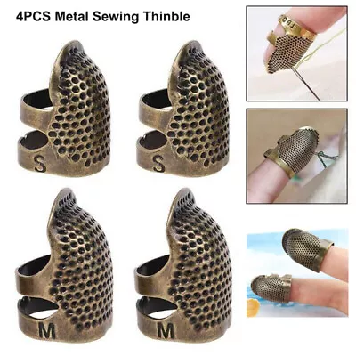 4x Metal Thimble Finger Sewing Grip Shield Protector Retro Copper For Pin Needle • £3.49