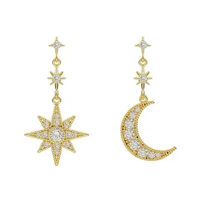 18K Gold Plated Exquisite Shiny Moon Star Rhinestones Pattern Earrings Women • $14.98