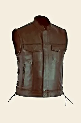 SOA Men's Motorcycle Club Leather Vest Concealed Carry Arms Solid • $104.49