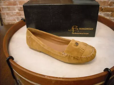 B Makowsky Tycoon Camel Suede Fringe Moccasin Ballet Flats New • $29.95