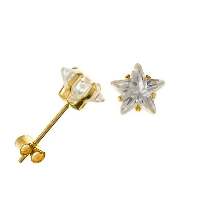 9ct Gold Stud Earrings CZ Star 5 Mm Post And Backs Also 9ct Yellow Gold • £17.95