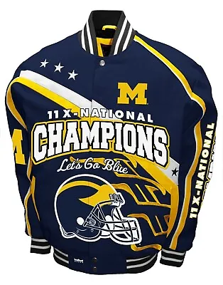 Michigan Wolverines NCAA 11 Time Nationals Champions Twill Red And Blue Jacket • $103.99
