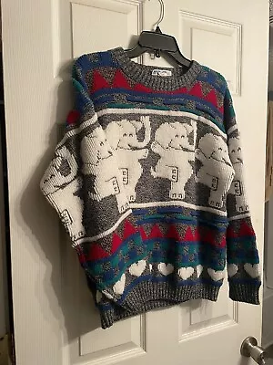 Vintage Kitschy 100% Acrylic Dancing Elephant Sweater USA 1980's • $35