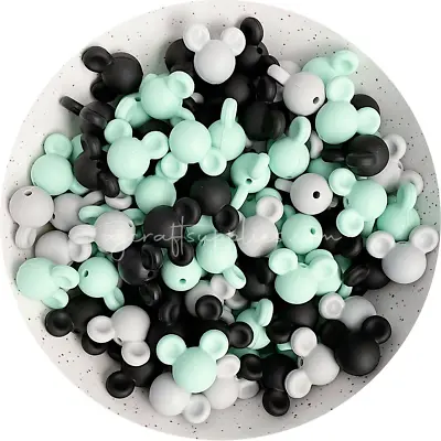 15x MINT MIX Silicone MOUSE HEAD Beads Pack Keyring Lanyard DIY Mickey Crafts • $6.72