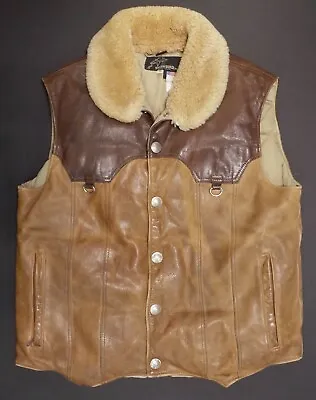 WOW! Vtg Mens M • LEATHER Down SHEARLING Puffer VEST • Denver Rocky Mountain USA • $285