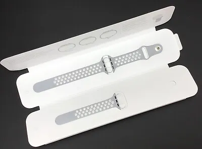 Genuine Apple NIKE Watch Sport Band Strap FLAT SILVER / WHITE 38mm 40mm 41mm • $74.44