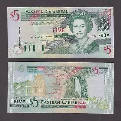 East Eastern Caribbean-antigua P.42aa 5 Dollars Pfx L Qeii  Uncirculated 2206 • £11.58