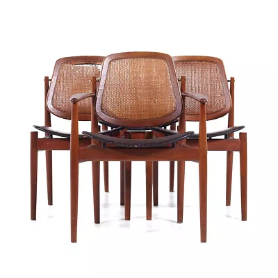 Arne Vodder For France & Daverkosen MCM  Teak And Cane Dining Chairs - Set Of 4 • $4347