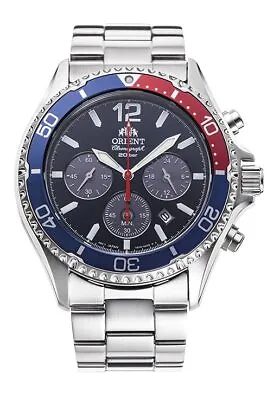 ORIENT Mako RN-TX0201L Chronograph Solar Panda Made In Japan Blue & Red NEW • $269.38