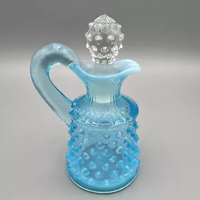 Vintage Fenton Opalescent Hobnail Aqua Blue Glass Cruet W Stopper • $18.99