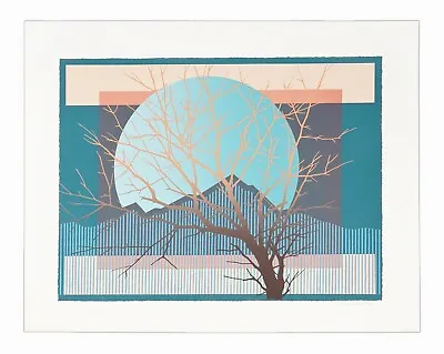 Vintage Serigraph On Paper Landscape C. Martin Print Screen Print Green Sun Moon • $95