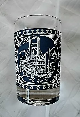 Currier & Ives Blue And White Juice Glasses Steamboat - Set Of 4 - 4 Ounces • $5.95