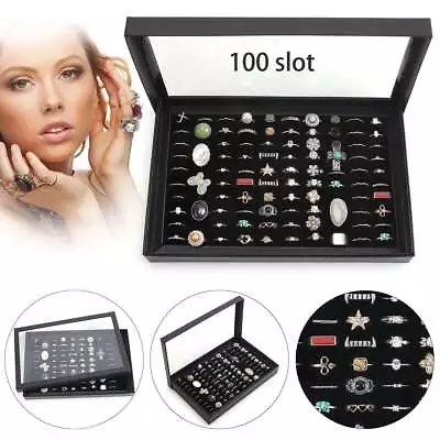 100 Slots Jewelry Ring Display Organizer Case Tray Holder Earring Storage Box • $7.19