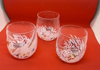 Italian  Murano  Confetti Glass Tumbler Stemless Wine - Set Of Three • $89.95