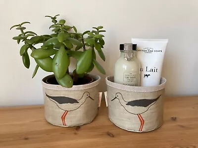 Set Of 2 - Emily Bond Oyster Catcher PVC Oilcloth & Linen Fabric Storage Baskets • £20